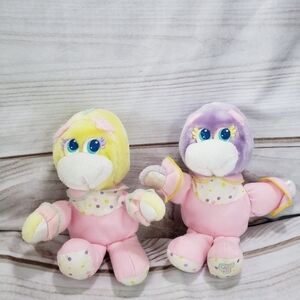 Mattel Turtle Tots Twins Plush Stuffed Toy 7 Inch Yellow Purple Pink Vintage